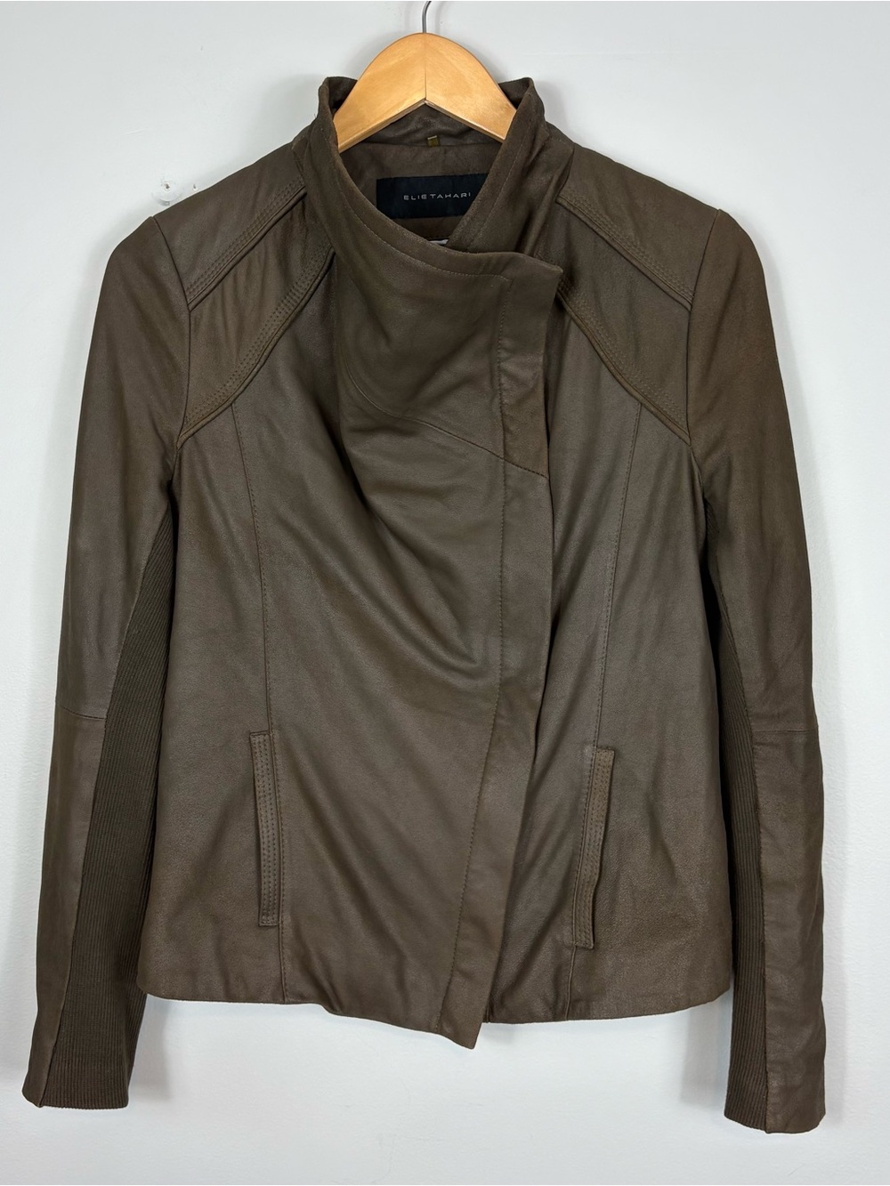 Elie Tahari Lamb Leather Jacket Sizeโ Small Brown Moto